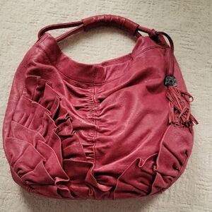 Vince Camuto Pinkish Red Leather Ruched Hobo Slouchy Festival